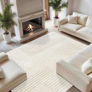 8x10 Extra Large Solid Color Area Rugs Washable Living Room Rug, Durable Non-Slip Indoor Carpet with Soft High-Low Pile, Fluffy Floor Rugs for Bedroom, Kids Room, Nursery, Home Dcor, Beige