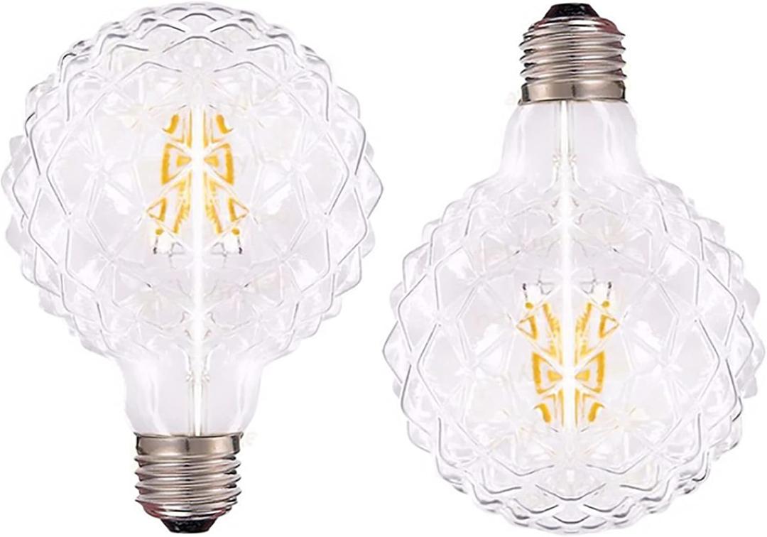 E26 4W Vintage Led Filament Bulb G95 Pineapple Shaped Lights G30 Edison Decoration Bulb for Indoor Lighting Ceiling Fan Lawn Patio Yard Warm White 2700K AC110V Not Dimmable Clear Glass Pack of 2