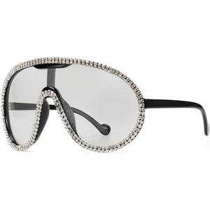 GFUIARA Trendy Oversized Sunglasses for Women Men Fashion Shield Aviator Sun Glasses UV400 Protection Goggles (Diamond/Light Silver)