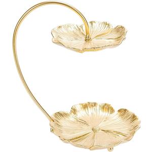 SOFFEE DESIGN Double-layer Gold Lotus Leaf Jewelry Tray for Necklace Ring Bracelet Earring Storage Decoration, Jewelry Organize Tower Displays Dish