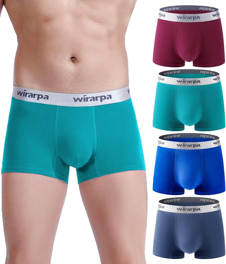 Wirarpa Mens Trunks Underwear Cotton Boxer Briefs Short Leg Comfortable Underpants 4 Pack (Medium, Burgundy, Lake Blue, Dazzling Blue, Bijou Blue)