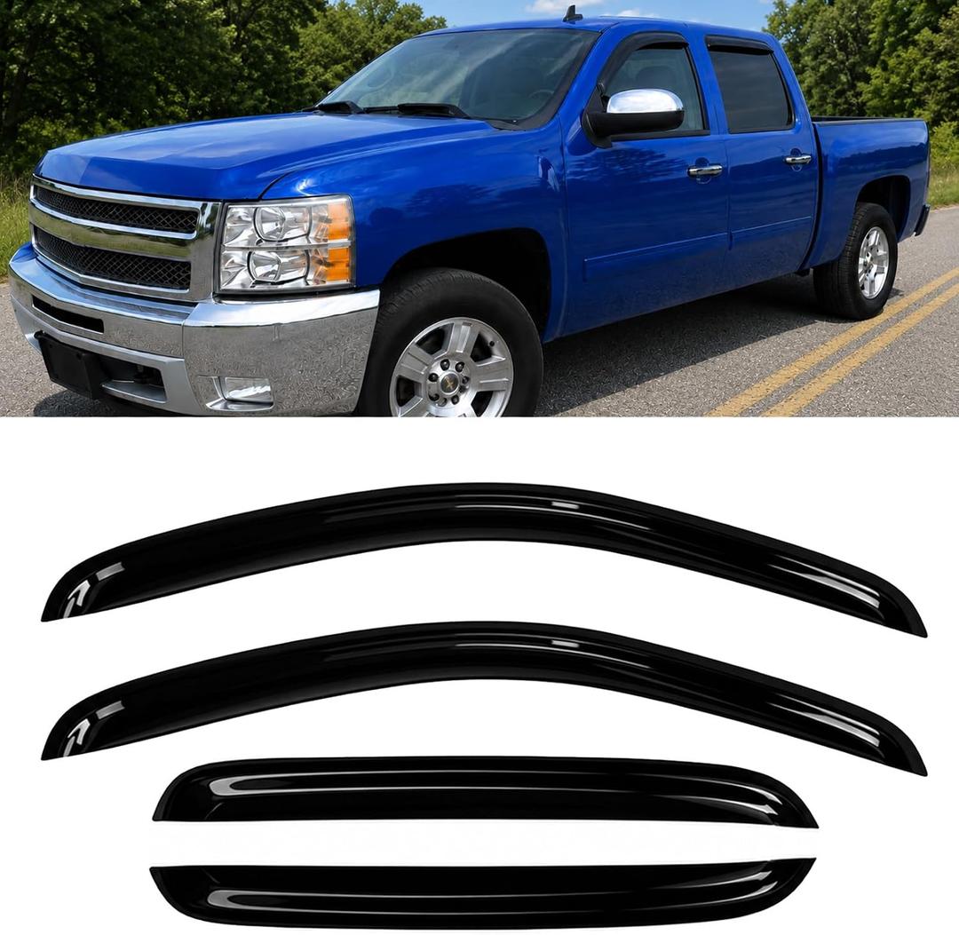 4PC Window Rain Guards fit 07-13 Chevy Silverado Gmc Sierra Crew Cab
