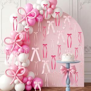 168 Pcs Pink Bows and Balloon Arch Wall Decoration Kit, DIY Bow Garland, Cute Bow Backdrop Decorations for Women Birthday, Bachelorette Party Decor