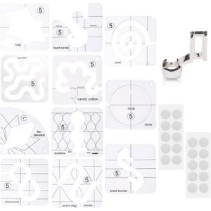 14 PCs Free Motion Quilting Template Set Includes 11 Quilting Templates 3mm, High Shank Ruler Foot, Non-Slip Grips, Free Motion Quilting Rulers and Templates for DIY Quilting on Sewing Machine