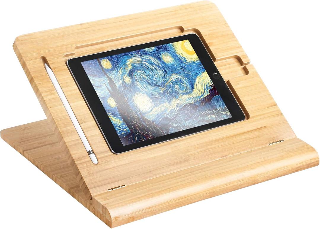 ELETIUO Tablet Stand Holder Adjustable Foldable,Multi-Angle Bamboo Wooden Organizer Desktop Holder for iPad,Stable for Drawing,Watching,Typing (Support Multiple Devices) ELETIUO Tablet Stand Holder Adjustable Foldable,Multi-Angle Bamboo Wooden Organizer Desktop Holder for iPad,Stable for Drawing,Watching,Typing (Support Multiple Devices)
