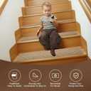 15 Pack 8 "X 30" Non-Slip Carpet Stair Treads for Indoor Wooden Steps, Made of Polyester and Reusable Adhesive, Suitable for Kids Elders and PetsBeige Lines