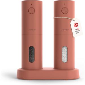 LARS NYSM Electric Salt and Pepper Grinder Set, USB Rechargeable, Automatic Salt and Pepper Mills, Spice Shakers Refillable with LED Light, Adjustable Coarseness, Ceramic Grinder (Brick Red)