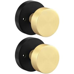 Goldenwarm 2 Pcs Black Gold Dummy Door Knobs, Heavy Duty Zinc-Alloy Brushed Gold Black No-Turning Interior Door Knobs, Indoor Doorknobs for Hallway, Inactive Half Dummy Door Knob