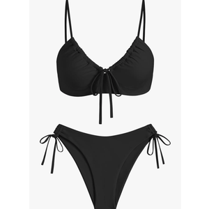 ZAFUL Women's 2 Piece Tie Front Bikini Set Swimsuit Lace Up Back Cheeky Bathing Suit XL