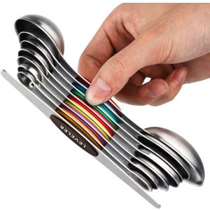 Magnetic Measuring Spoons Set of 8 Stainless Steel Dual Sided Stackable Measuring Spoons Nesting Teaspoons Tablespoons for Measuring Dry and Liquid Ingredients (Color)
