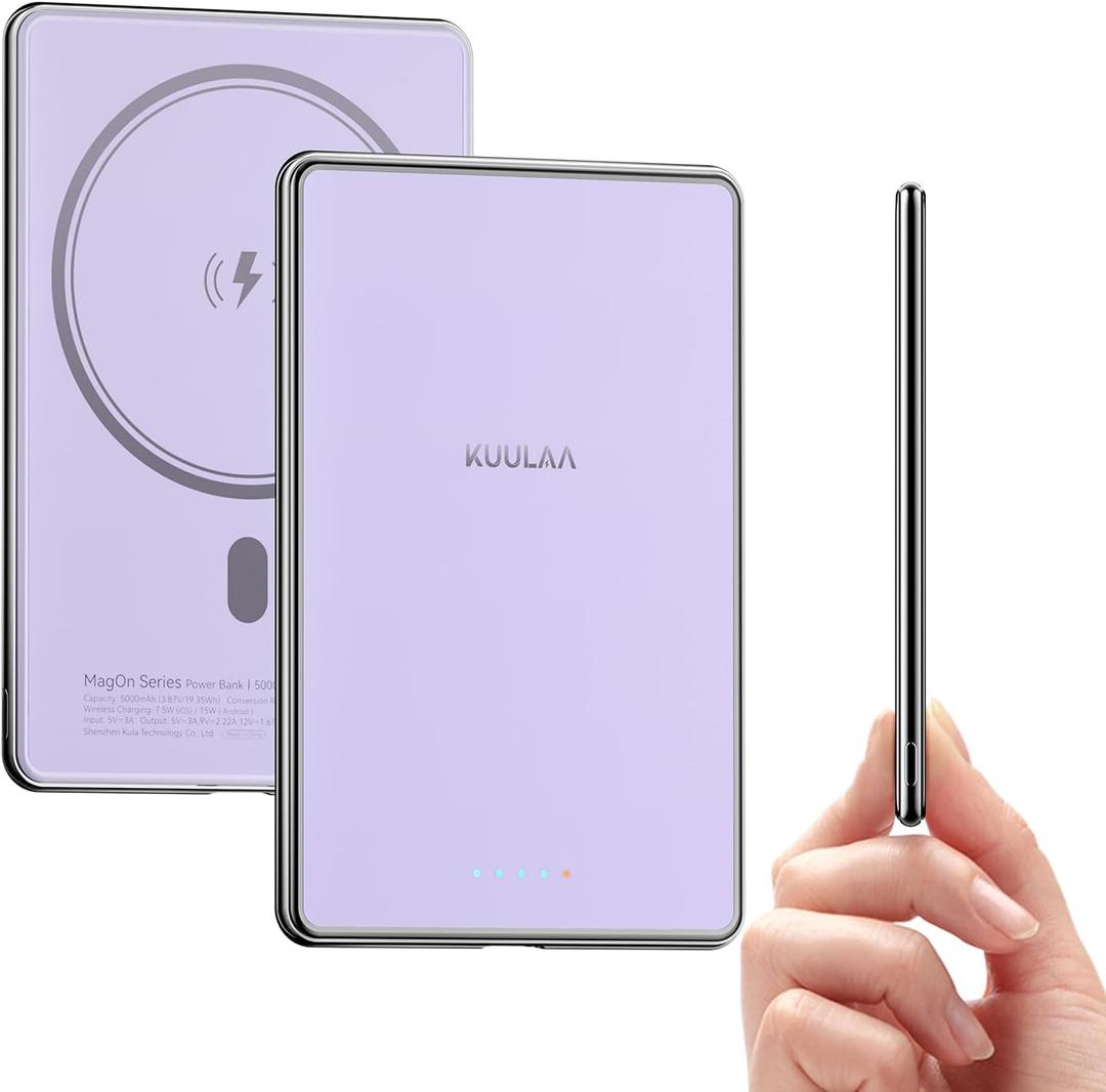 Kuulaa for MagSafe Battery Pack 5000mAh Slim Magsafe Portable Charger 0.28in Magnetic Wireless Apple Portable Charger 20W USB-C Power Delivery Power Bank for iPhone 16/15/14/13/12 Series (Purple)