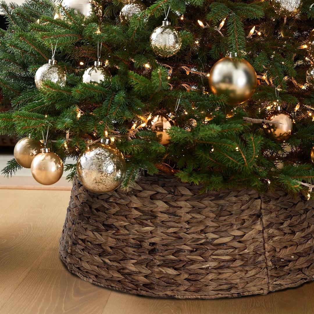 Christmas Tree Collar, 23.5 D Handmade Water Hyacinth Christmas Stand Tree Collar Basket Base Cover for Holiday Decoration