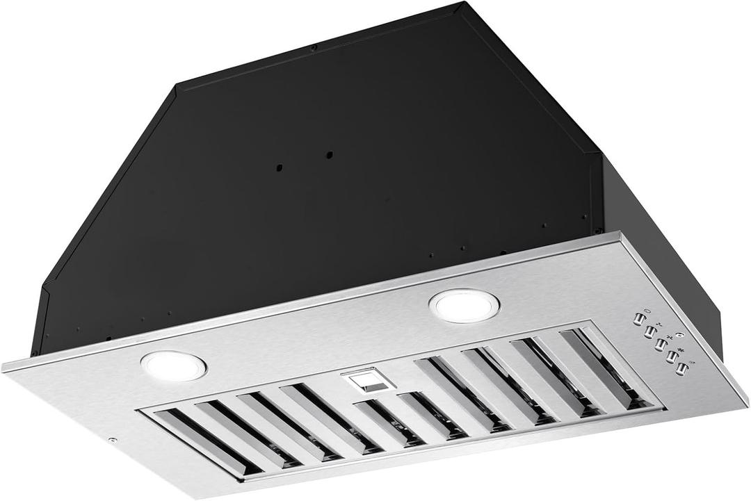 Range Hood Insert 20 Inch, Built-in Kitchen Hood 600CFM, Ducted/Ductless Convertible Stove Hood with Stainless Steel Baffle filter, Vent Hood Insert with 3 Speed Fan, 2PCS Replaceable LED Lights