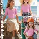 Girls' Half Sleeve T Shirts 1/2 Sleeve Scoop Neck Shirts Slim Fit Elbow Length Summer Casual Tops Size 5-14 Years