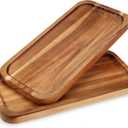 2 Pcs Rectangular Serving Platters for Food Dish Party Wooden Charcuterie Boards 14" x 7" Acacia Wood Trays for Kitchen Counter Decor Rectangle Dessert Plates Cheese Board Snack Appetizer Platter