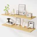 Dreamland 48" Floating Shelves for Wall, 12" Deep Slim Oak Floating Shelves, Wall-Mounted Shelves for Bedroom, Living Room, Kitchen, Bathroom - Set of 2