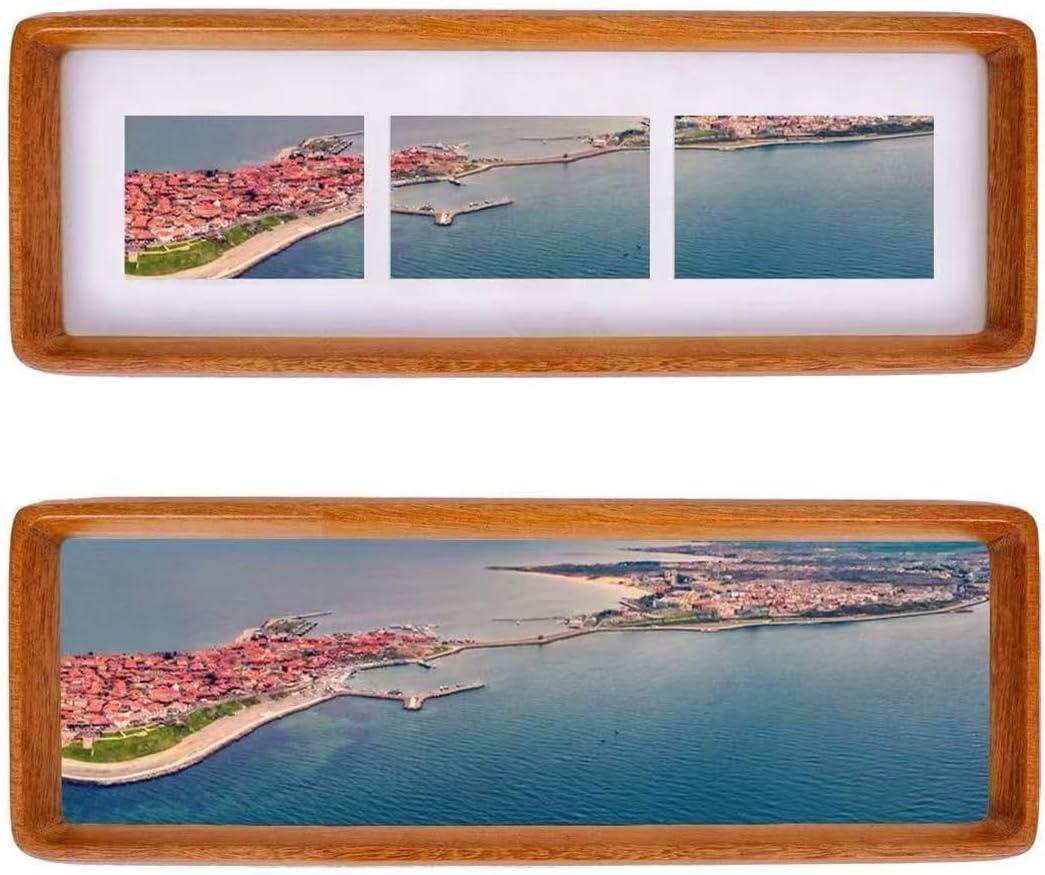 4x12 Collage Picture Frame Teak Wood, Multiple Four 2x3 Photos or 4x12 without Mat, Rustic Photo Frame with Tempered Glass Hanging or Tabletop Displaying Horizontally or Vertically