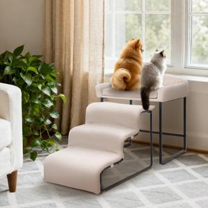 Dog Window Perch with Stairs,Pet Steps for Small Dogs &Cat,Pet Bunk Bed Dog Steps with Seat Elevated Platform Bed Indoor Dogs Ramp Ladder with Foam Upholstery