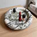 Marble Natural Round Bathroom Vanity Serving Tray, Decorative Storage Tray Circular Edge (Cloud Green)