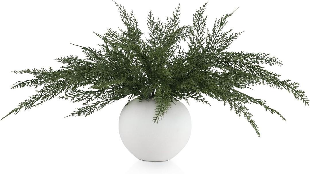 Jutom 16 Pcs Christmas Cedar Pine Stems - 18 Inch Artificial Faux Cedar Branches Christmas Greenery Pine Picks for Vase DIY Crafts Xmas Wreaths Garlands Decorations