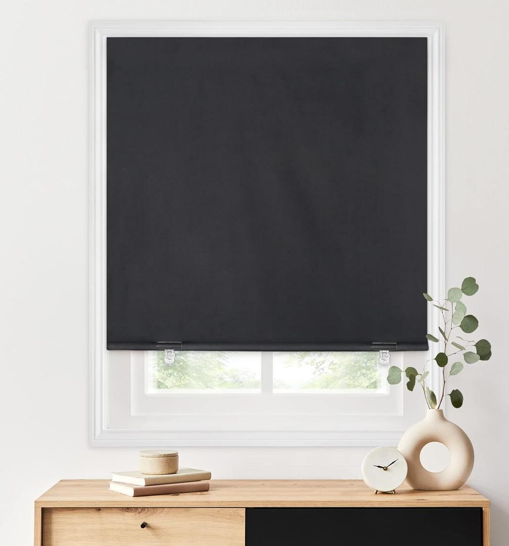 2 x LazBlinds 100% Blackout Roller Shades, No Tools No Drill Cordless Blinds for Windows, Thermal Insulated UV Protection Privacy Window Shades for Bedroom (36''W x 72''H, Black)