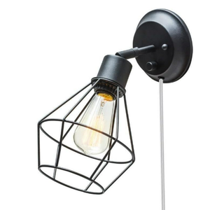 GLOBE Electric 65291 1-Light Plug-in or Hardwire Industrial Cage Wall Sconce, Matte Black Finish, On/Off Rotary Switch, 6ft Clear Cord, Wall Lights for Bedroom, Bulb Not Included