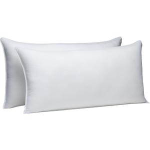 Amazon Basics Down Alternative Bed Pillows, Medium Density For Back and Side Sleepers, King, 2-Pack, White, 36 in L x 20 in W, White 