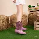 Blikcon Kids Cowboy Boots Girls Mid Calf Western Cowgirl Boots Side Zipper (Toddler/Little Kid/Big Kid) (Pink)