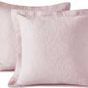 WINLIFE 100% Cotton Quilted Euro Sham Covers, 2 Pack Cotton 26'' x 26'' Pillow Covers, Soft and Breathable Euro Shams, Square Pillow Shams, Dusty Pink