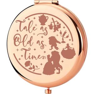 KEYCHIN Princess Beauty Pocket Mirror Princess Rose Gifts Tale As Old As Time Compact Makeup Mirror Fairytale Movie Merch (Tale As Old-RG)