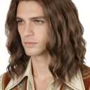 LeMarnia Men Wigs Brown Short Curly Funny Wigs for Men Halloween Costume Party Wig