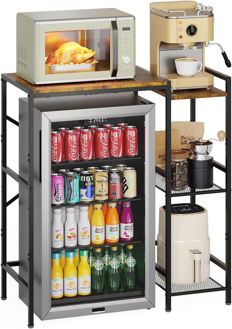 Mini Fridge Stand with Storage Shelves, Wine Cabinet, Microwave Stand, Coffee Bar, TV Stand, Bakers Rack, Beverage Refrigerator Table Adjustable for Dorm Apartment Kitchen Rustic Brown (Original)