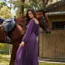 Scarlet Darkness Renaissance Dress Women Long Sleeve Cottagecore Smoked Dress with Pockets (Purple, L)