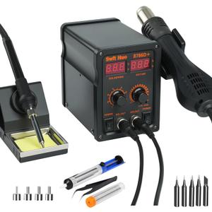 Soldering Station with Hot Air, 8786D+ 2 in 1 Solder Iron Rework Station 750W with LED Dual Digital Display and Solder Iron, Rapid Heat Up Solder Staion, Auto Sleep Function
