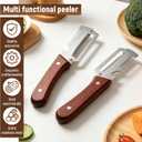 2Pcs Vegetable Peeler for Kitchen 2026 New 3 in 1 Multifunctional Stainless Steel Peeler with Wooden Handle & Bottle Opener and Handle Blade Kitchen Tool (Brown)