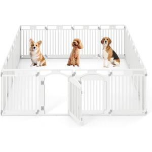 16 Panel Dog Playpen, 32''H Plastic Pet Fence with Lockable Door