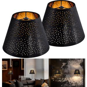 GOSO Set of 2 Small Black Drum Lamp Shades,5" 9" 6.4 Inch (Spider),Laser Drilling Design Lamp Shades for Table Lamps, Wall-Mounted Fixtures, Fabric Replacement Shades, No Assembly Required