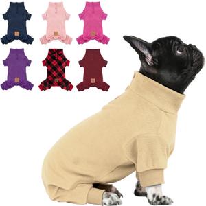 Сyeollo XL Dog Pajamas, Fleece Doggy Pjs Thermal Doggie Onesie Soft Stretchy Dog Pajamas Medium Size Dogs Winter Dogs Coat Pet Jammies Doggie Clothes in Cold Weather Female & Male, Beige XL (X-Large (chest Girth: 21"-25"))