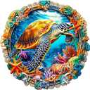 Wooden Puzzles for Adults - Fantasy Ocean Wooden Jigsaw Puzzle for Adults, Colorful Turtle Wood Puzzles Adult, Unique Animal Shape Ocean Puzzle, Wall Art Home Decor (S-8.5 * 8.4in -100 Pieces)