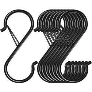 Waitkey 8 Pack S Hooks for Hanging, 3.5 inch Heavy Duty Metal S Hooks with Safety Buckle S Shaped Hooks Pot Rack Closet Hooks for Hanging Plants, Clothes, Kitchen Utensil, Pots, Pans, Bags (Black)