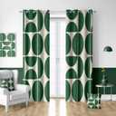 Green and Beige Modern Geometric Blackout Curtains, Mid Century Retro Abstract Curtains for Bedroom, Boho Unique Semi Circle Pattern Insulated Shading Room Window Drapes 2 Panels Set, 52Wx84L