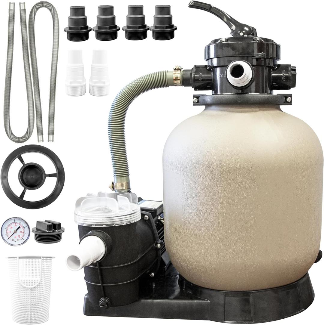 SWIMLINE Sand Filter Pump for Above Ground Pool - 14'', 0.43THP, 2400 GPH Pump flow rate, 4 way Multi port valve, Easy Installation (14 Inch (Up To 10500 Gal)