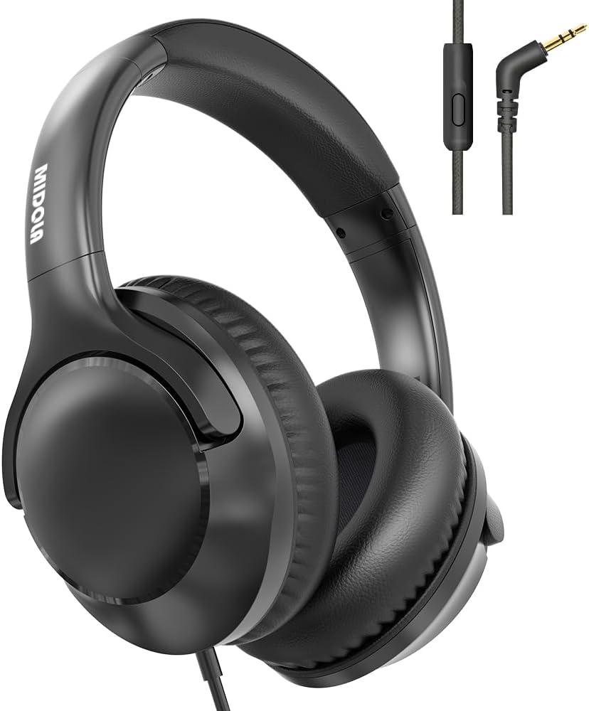 MIDOLA Wired Headphones Over-Ear Hi-Fi Sound with Microphone Adjustable Foldable, 1.5M Cord & 3.5mm Jack, Lightweight Headset for Kids Adults PC iPad Laptop Black