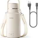 33.8 Oz/1000mL Portable Electric Kettle,304 Stainless Steel Travel Kettle Electric,4 Temp Settings with Holding Heat,600W Fast Boiling Water with Auto Shut-Off and Boil Dry Protection (White)