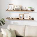 Upsimples Floating Shelves for Wall, 35.5 Inch Shelves for Decor Storage Set of 6, Wall Mounted Wood Shelf for Bedroom, Living Room, Bathroom, Kitchen, Long Picture Ledge Shelves, Brown