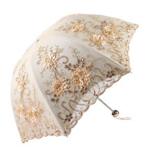 Honeystore Vintage Lace UV Sun Parasol Folding 3D Flower Embroidery Umbrella
