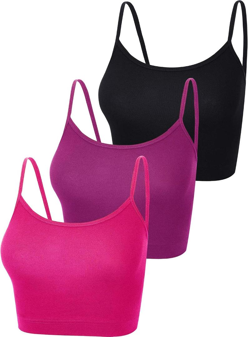 Boao Crop Camisole Top Spaghetti Strap Tank Sleeveless Crop Tank Top for Women(3 Pack,Small,Black, Rose Red, Purple)