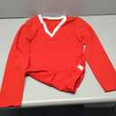 OQQ Women's Bodysuit Tops Contrast-Trim V Neck Long Sleeve Seamless Bodysuits, XL