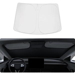 BASENOR 2017-2026 Tesla Model 3 Model Y Windshield Sunshade, Folding Front Window Sun Shade Full Cover, Heat UV Protection Visor Accessories (Fit Model 3 Highland & 2025 2026 Model Y Juniper)