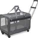 GJEASE Large Pet Rolling Carrier with Wheels for Up to 35 LBS, with Durable Handle and Flexible Wheels,Breathable and Collapsible Carrier for Small & Medium Pets